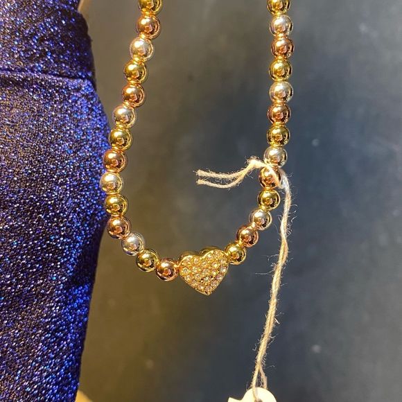 NWT ❤️ CUTE VALENTINES HEART LOVEY BRACELET TRI COLOR METAL BEADS STRETCH - Picture 12 of 13